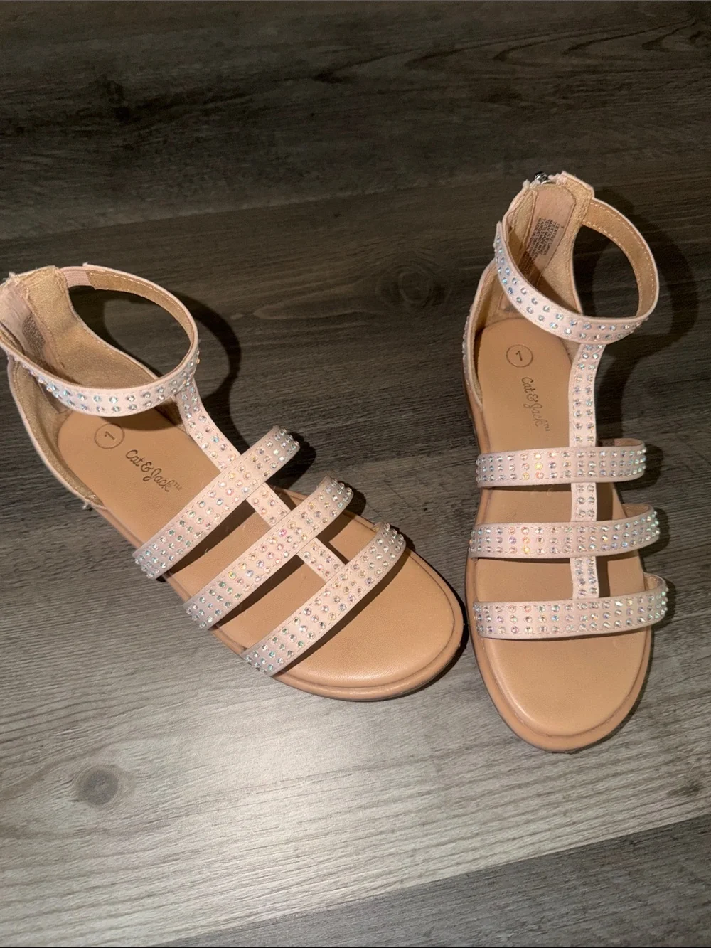 Cat & Jack Blush Jeweled Back-Zip Sandals